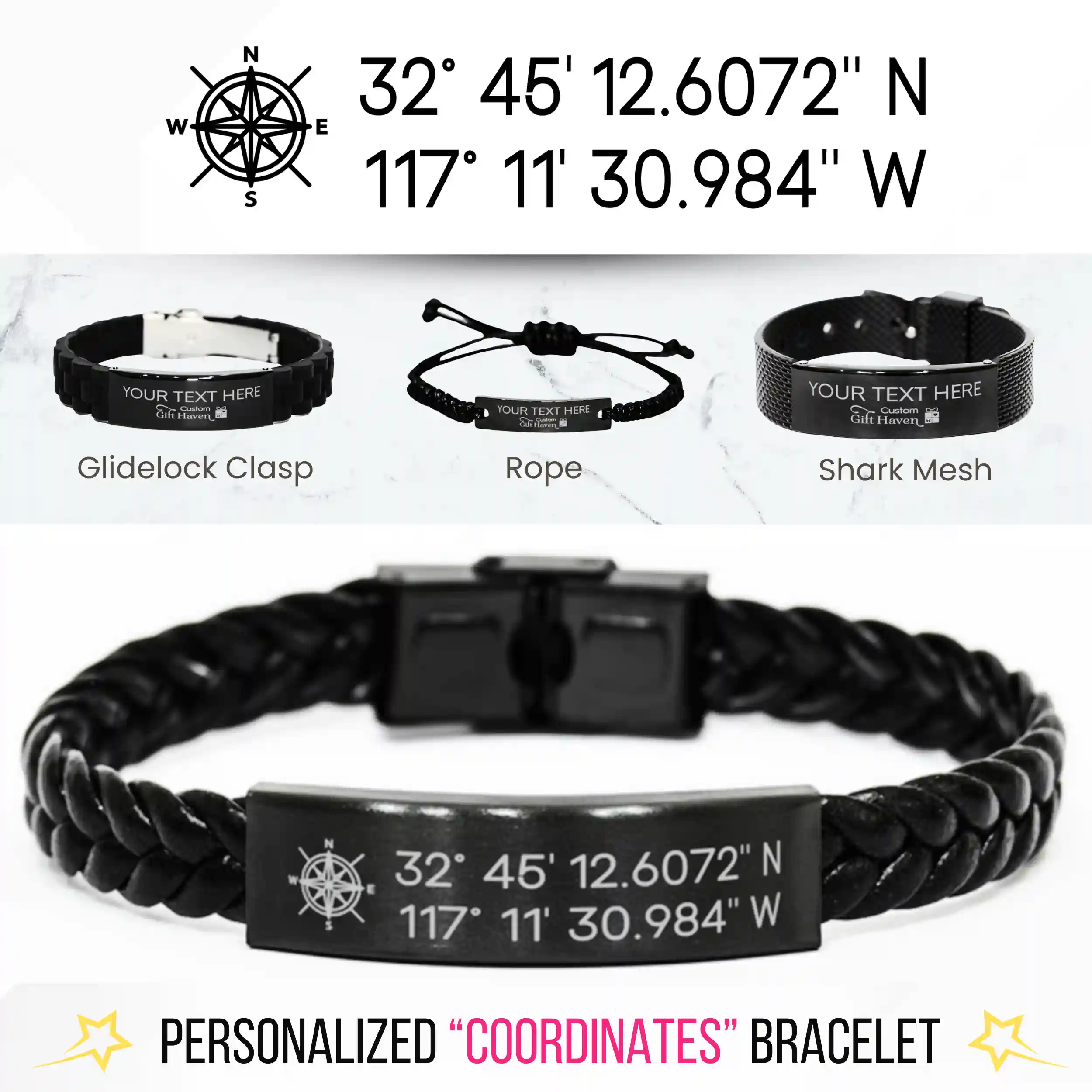 Custom GPS Coordinates Bracelet Gift for him her