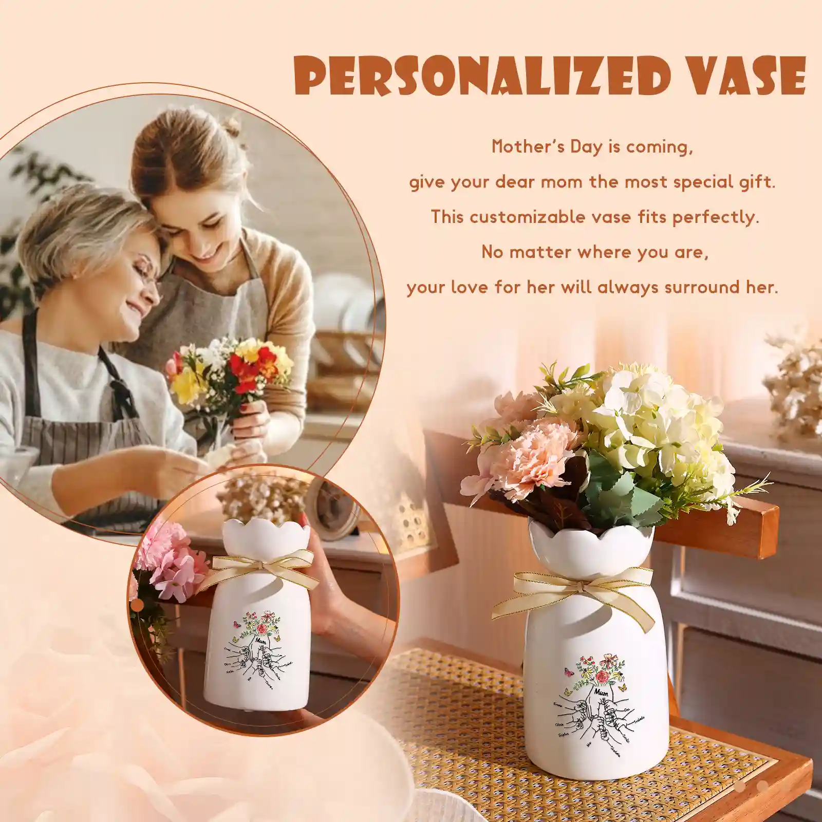 Holding Hands Personalized Ceramic Vase