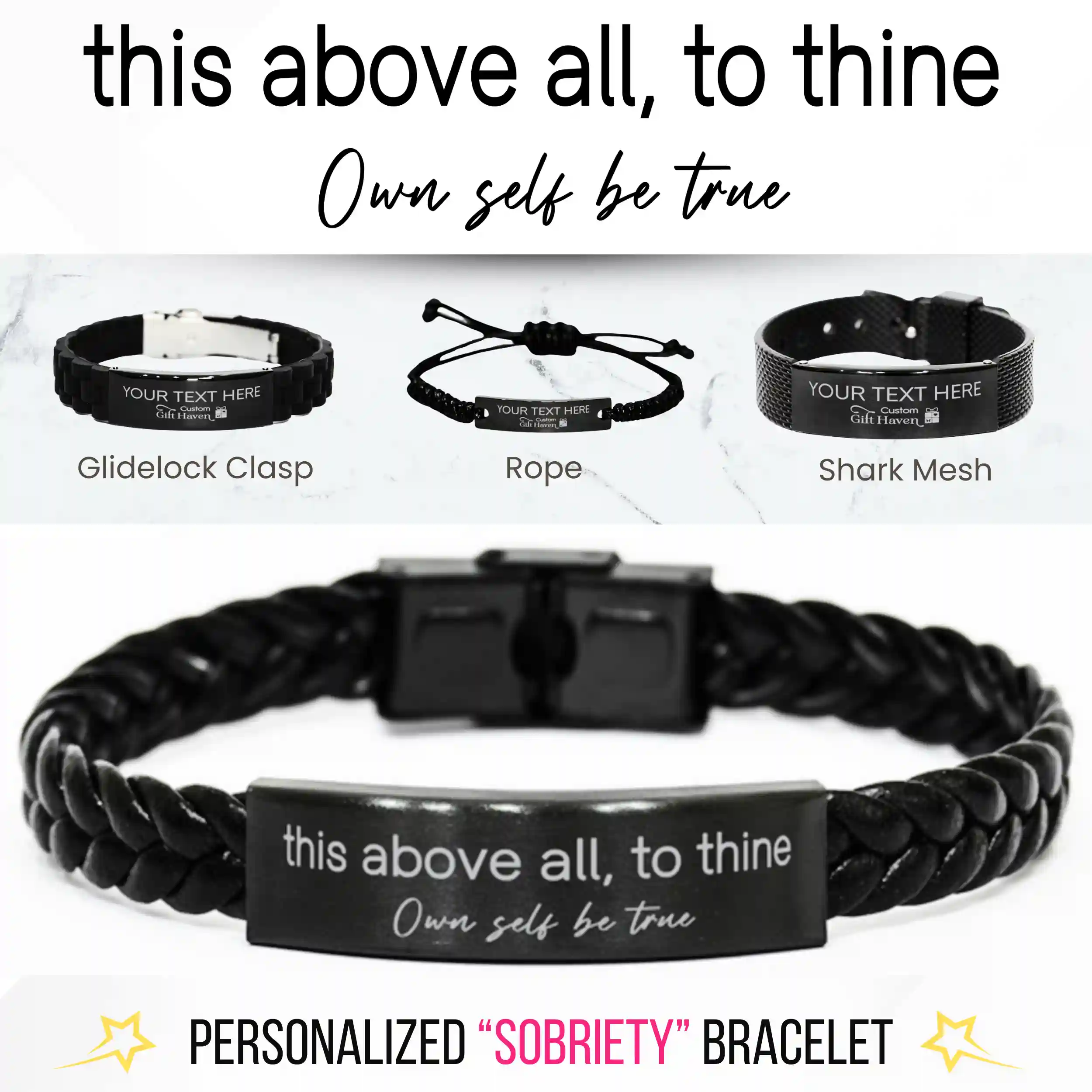 Personalized Sobriety Bracelet: Own self be true Bracelet