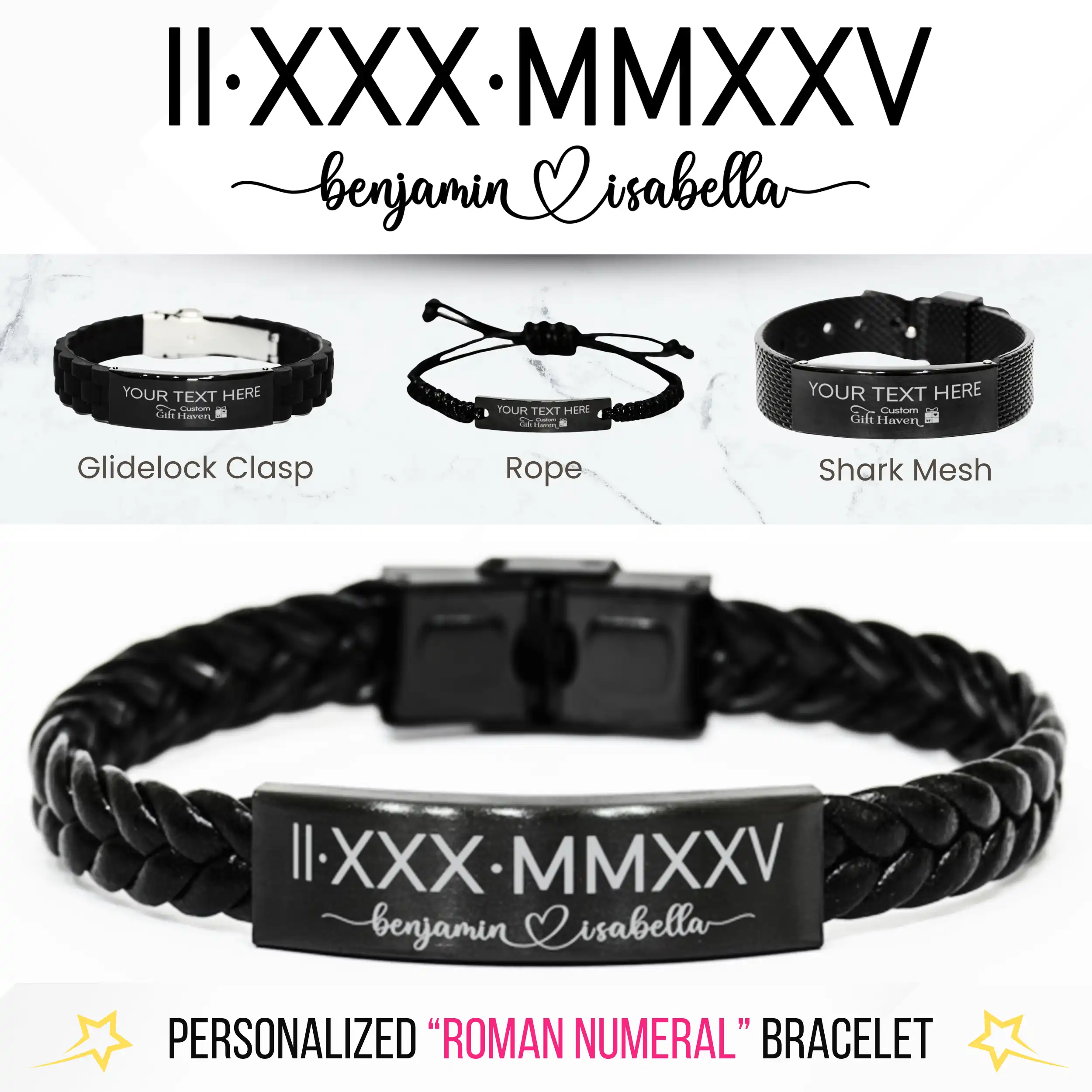 Custom Date Name Roman Numeral Bracelet